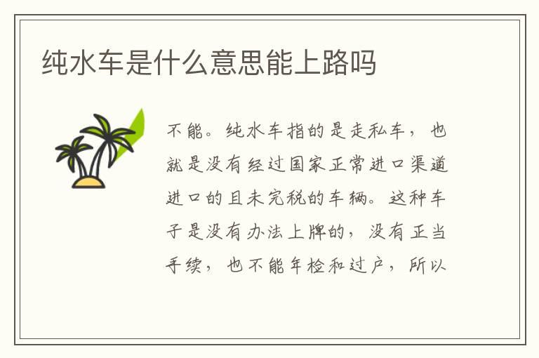 纯水车是什么意思能上路吗