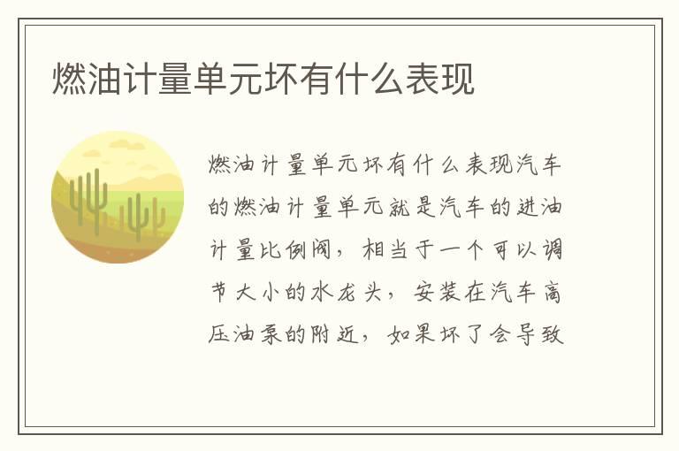 燃油计量单元坏有什么表现