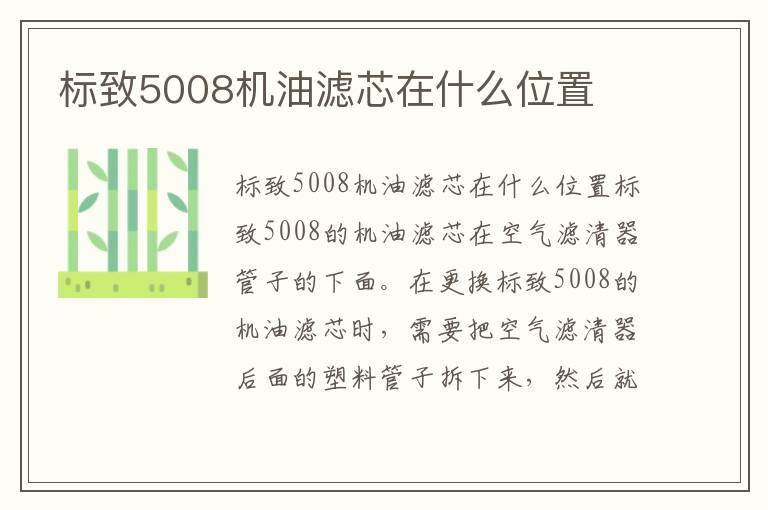标致5008机油滤芯在什么位置