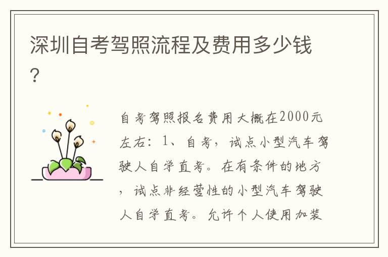 深圳自考驾照流程及费用多少钱?
