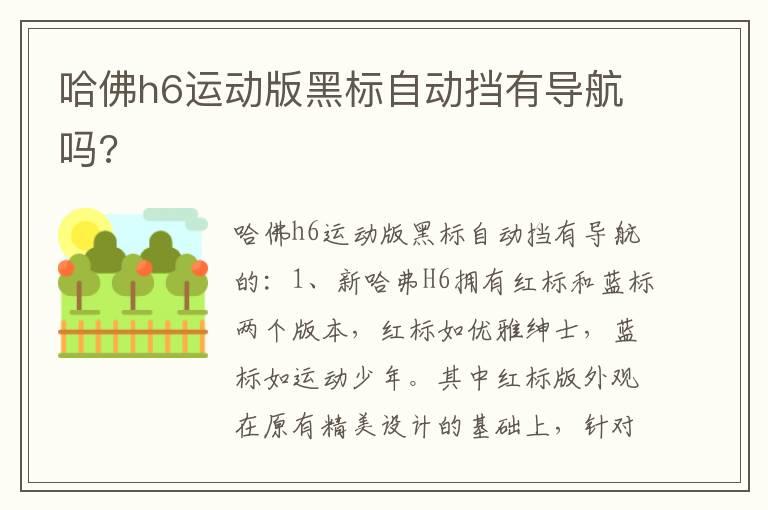 哈佛h6运动版黑标自动挡有导航吗?