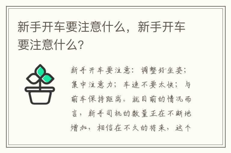 新手开车要注意什么，新手开车要注意什么?