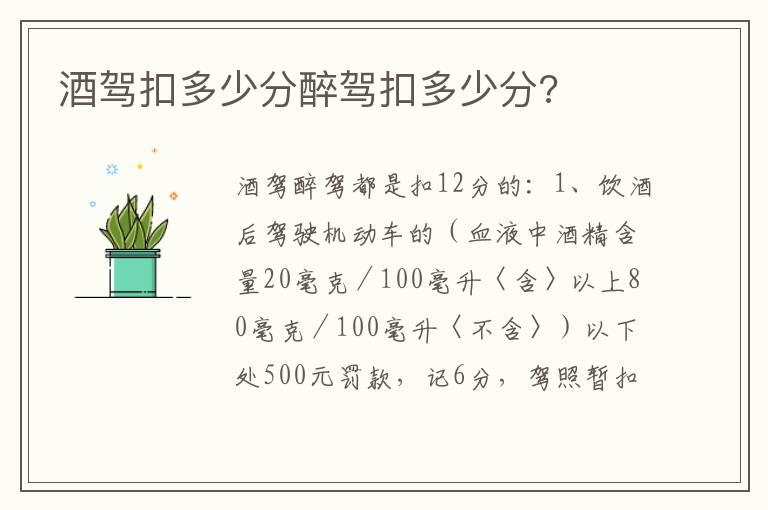 酒驾扣多少分醉驾扣多少分?