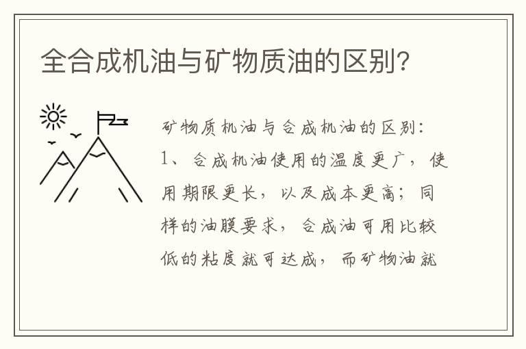 全合成机油与矿物质油的区别?