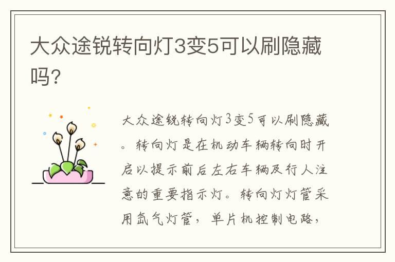 大众途锐转向灯3变5可以刷隐藏吗?