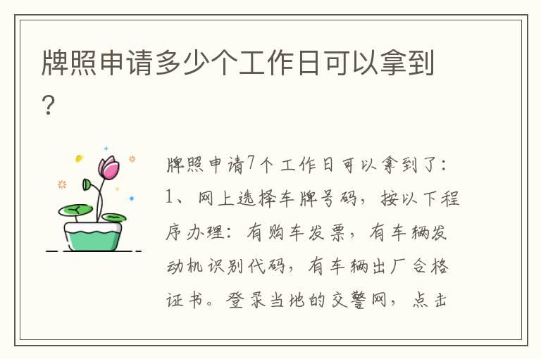 牌照申请多少个工作日可以拿到?