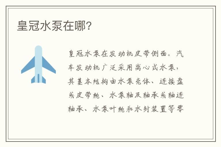 皇冠水泵在哪?