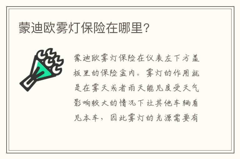 蒙迪欧雾灯保险在哪里?