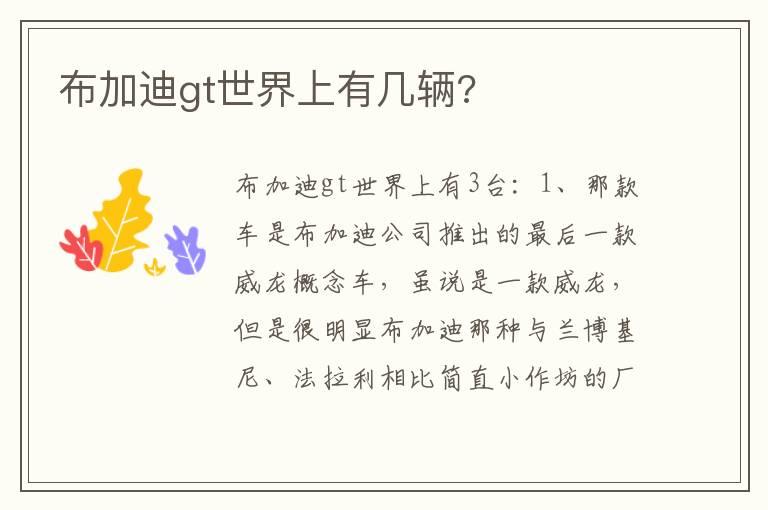 布加迪gt世界上有几辆?