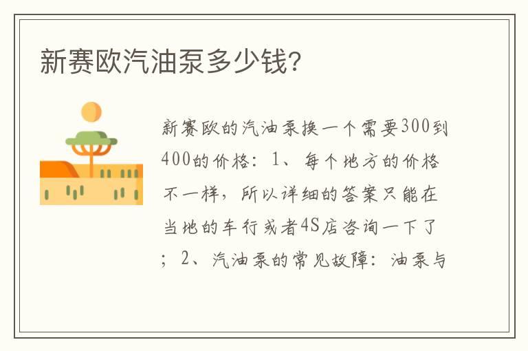 新赛欧汽油泵多少钱?