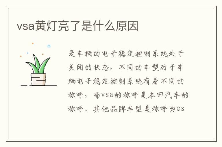 vsa黄灯亮了是什么原因
