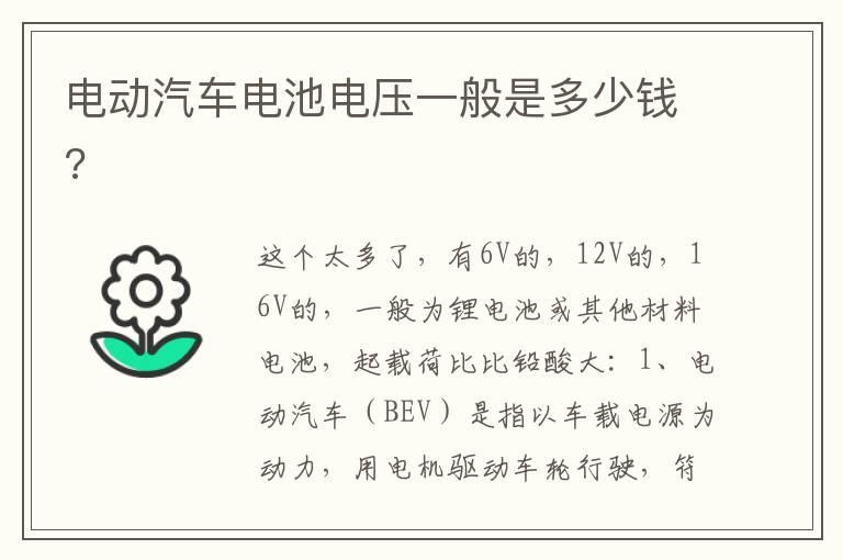 电动汽车电池电压一般是多少钱?