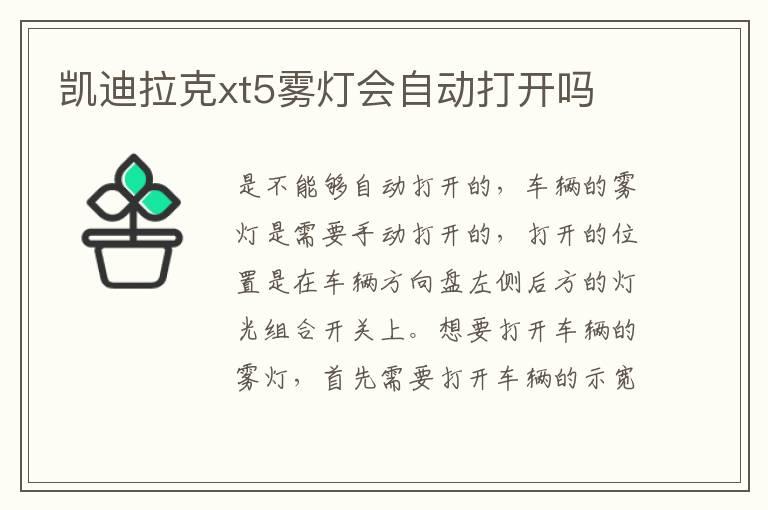 凯迪拉克xt5雾灯会自动打开吗