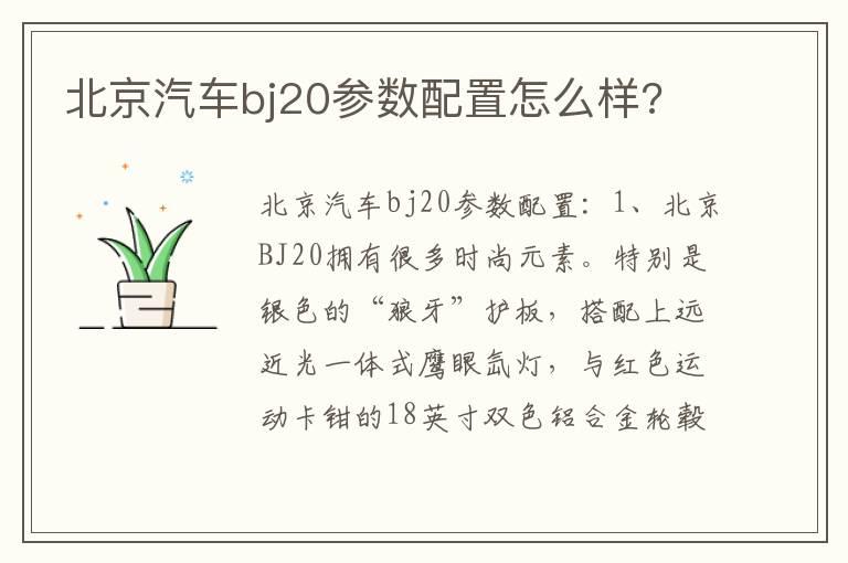 北京汽车bj20参数配置怎么样?
