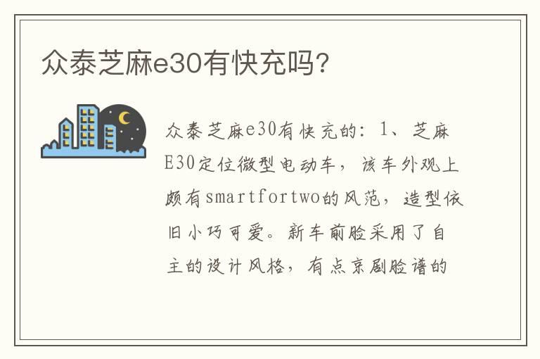 众泰芝麻e30有快充吗?