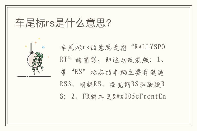 车尾标rs是什么意思?