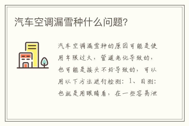 汽车空调漏雪种什么问题?