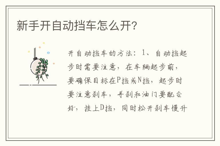 新手开自动挡车怎么开?