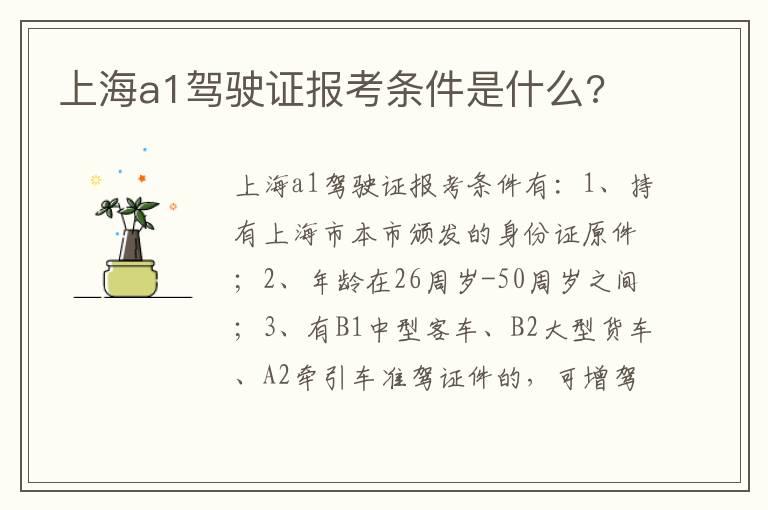 上海a1驾驶证报考条件是什么?