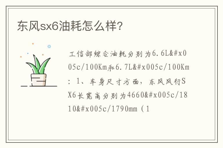 东风sx6油耗怎么样?
