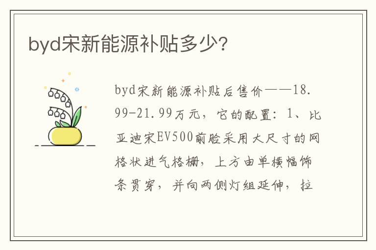 byd宋新能源补贴多少?