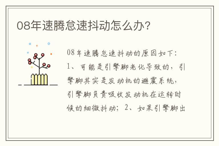 08年速腾怠速抖动怎么办?