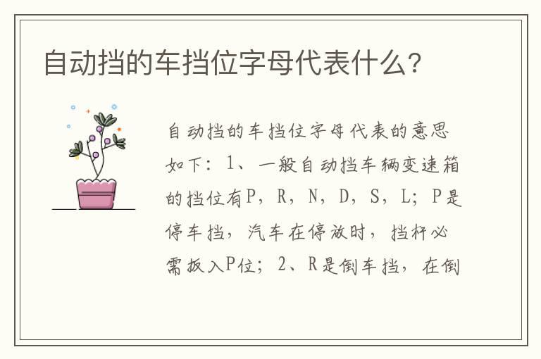 自动挡的车挡位字母代表什么?