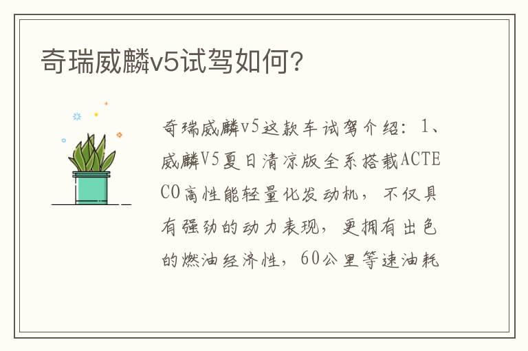奇瑞威麟v5试驾如何?