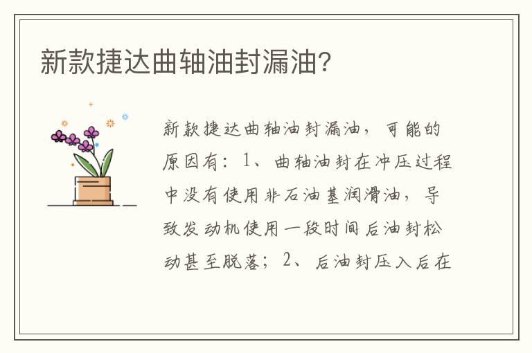 新款捷达曲轴油封漏油?