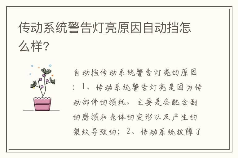 传动系统警告灯亮原因自动挡怎么样?