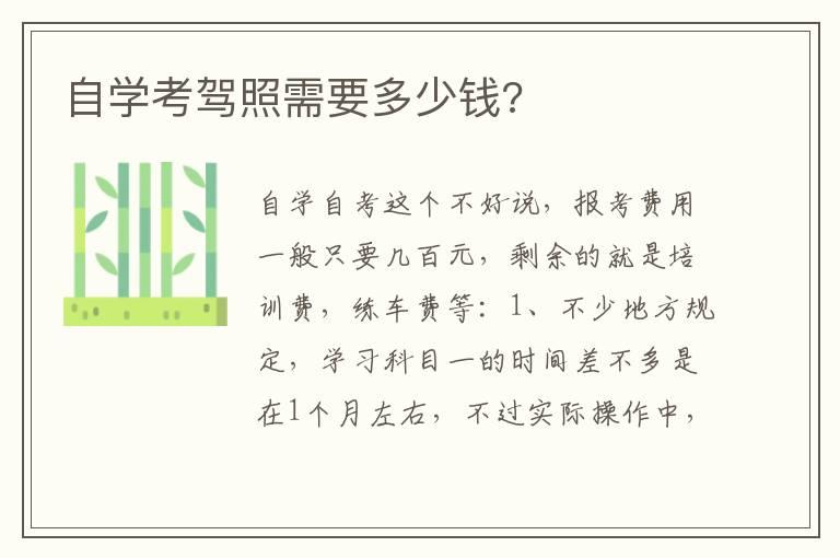 自学考驾照需要多少钱?