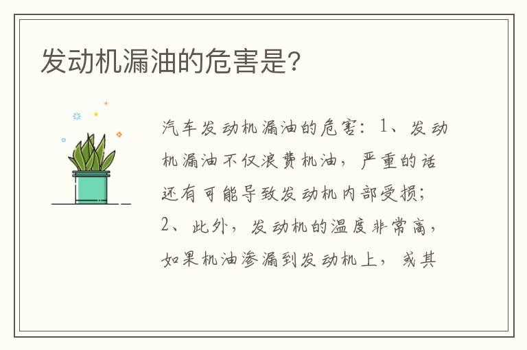 发动机漏油的危害是?