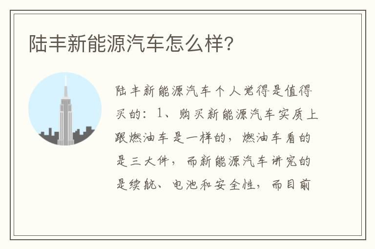 陆丰新能源汽车怎么样?