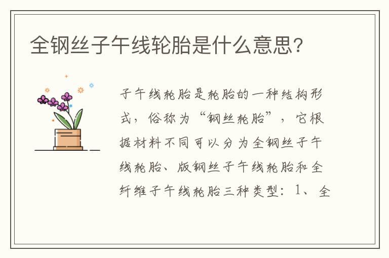 全钢丝子午线轮胎是什么意思?