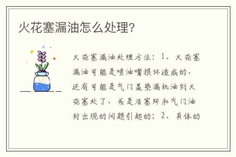 火花塞漏油怎么处理?