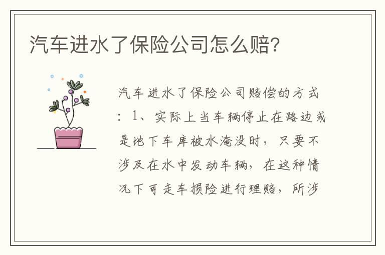 汽车进水了保险公司怎么赔?