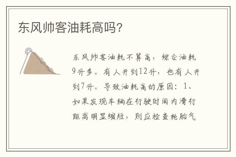 东风帅客油耗高吗?
