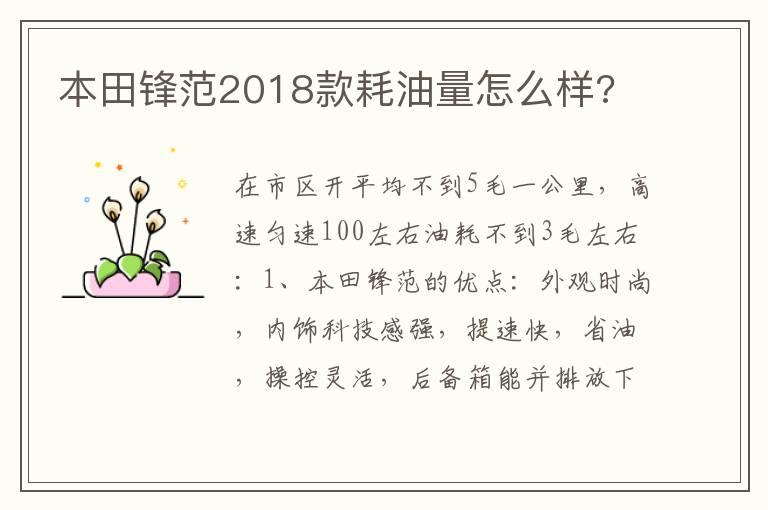 本田锋范2018款耗油量怎么样?