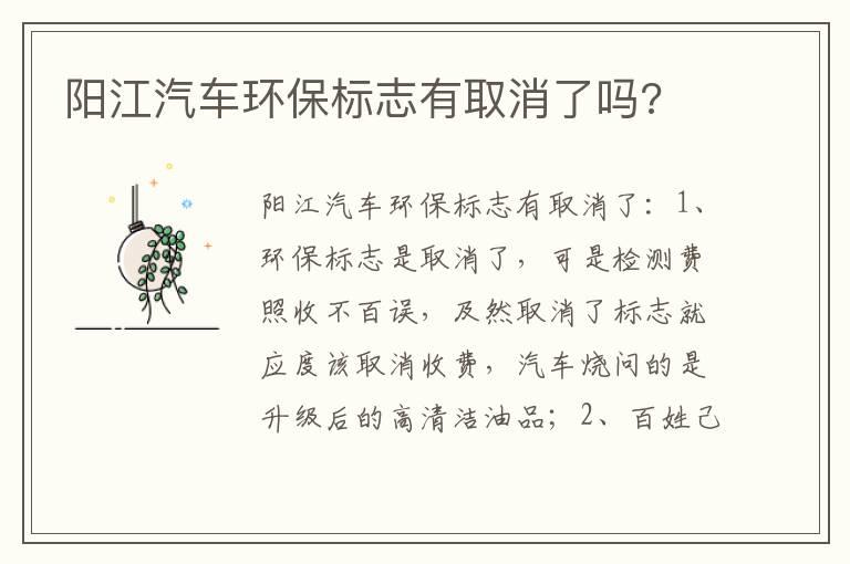 阳江汽车环保标志有取消了吗?