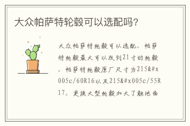 大众帕萨特轮毂可以选配吗?