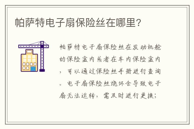 帕萨特电子扇保险丝在哪里?