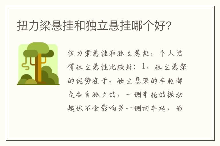 扭力梁悬挂和独立悬挂哪个好?