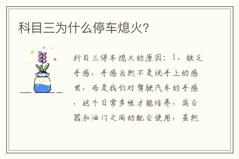 科目三为什么停车熄火?