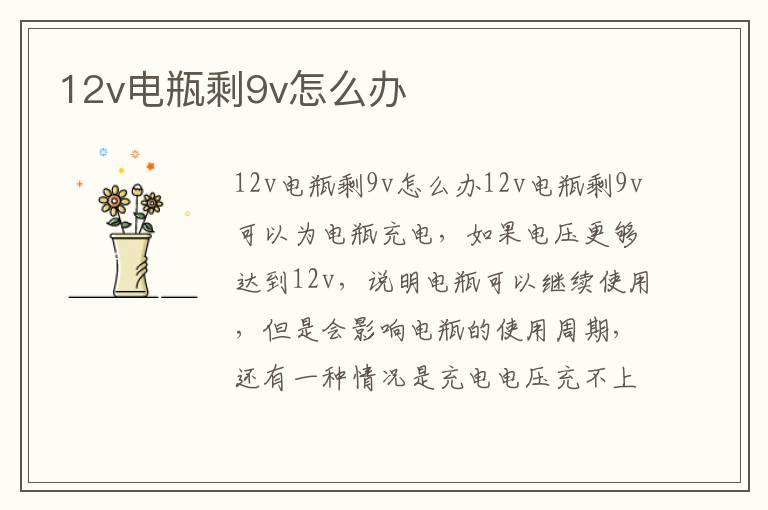 12v电瓶剩9v怎么办