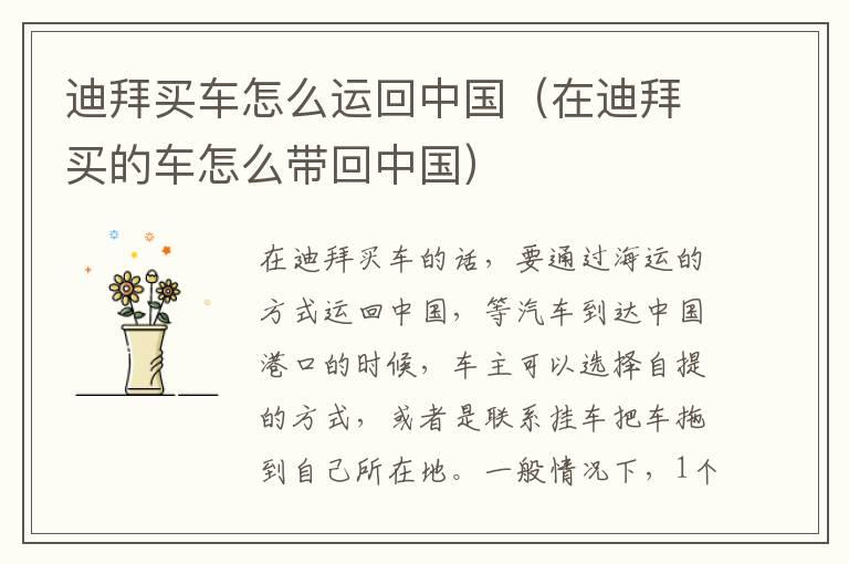 迪拜买车怎么运回中国（在迪拜买的车怎么带回中国）