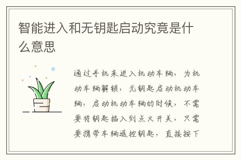 智能进入和无钥匙启动究竟是什么意思