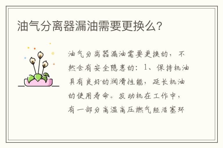 油气分离器漏油需要更换么?