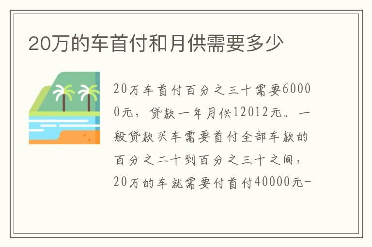 20万的车首付和月供需要多少