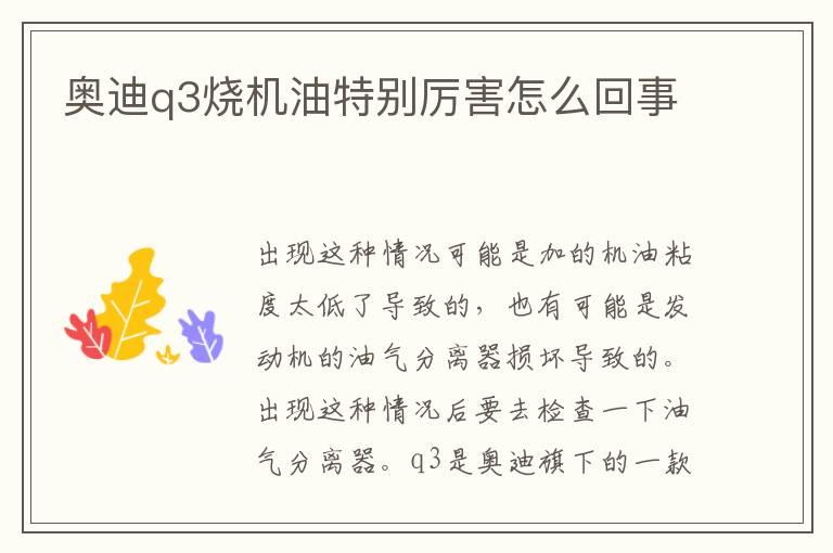 奥迪q3烧机油特别厉害怎么回事