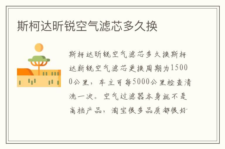 斯柯达昕锐空气滤芯多久换